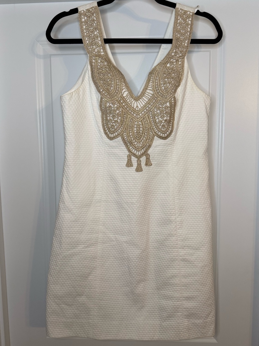 Lilly Pulitzer White Mini Dress with Gold Beaded Neckline